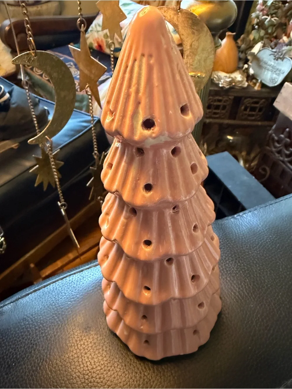 Vintage pink ceramic light up Christmas tree figurine